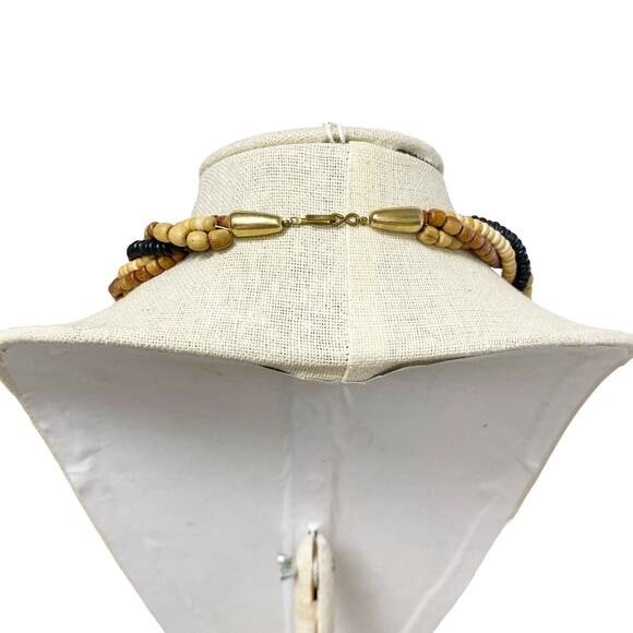 Vintage Wood Beaded Twisted Rope Carved Elephant Statement Necklace - Picture 5 of 5